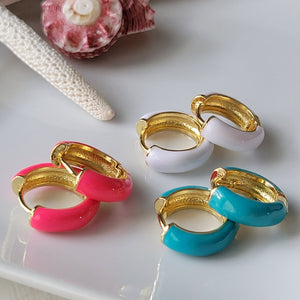 Medium Gold and Enamel Huggie Hoop Earrings