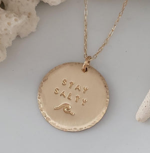 Stay Salty Beach Wave Large Disc Necklace - Sterling, Gold or Rose Gold