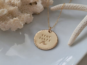 Stay Salty Beach Wave Large Disc Necklace - Sterling, Gold or Rose Gold