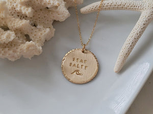 Stay Salty Beach Wave Large Disc Necklace - Sterling, Gold or Rose Gold