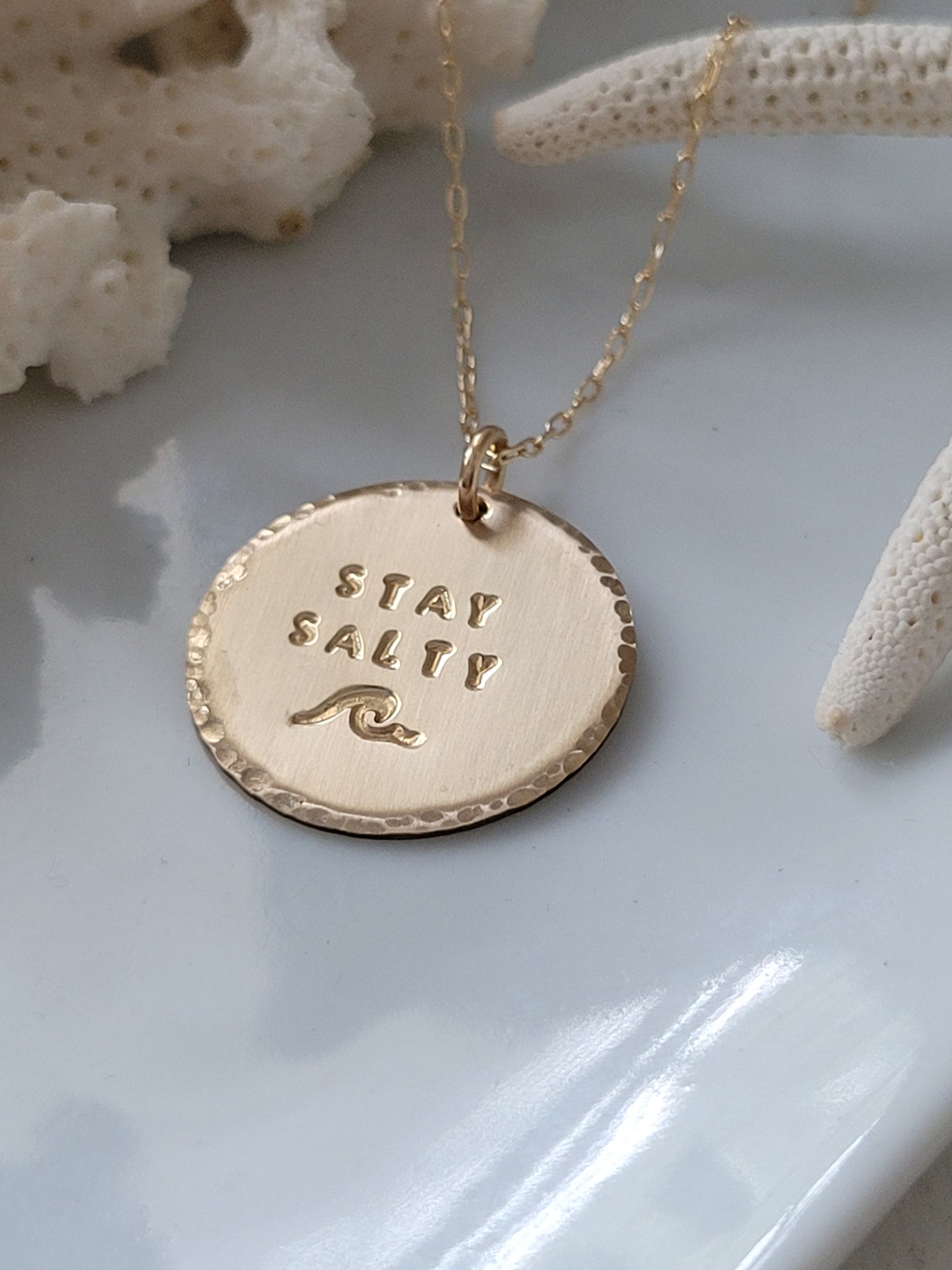 Stay Salty Beach Wave Large Disc Necklace - Sterling, Gold or Rose Gold