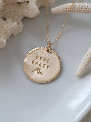 Stay Salty Beach Wave Large Disc Necklace - Sterling, Gold or Rose Gold