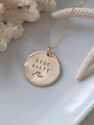 Stay Salty Beach Wave Large Disc Necklace - Sterling, Gold or Rose Gold