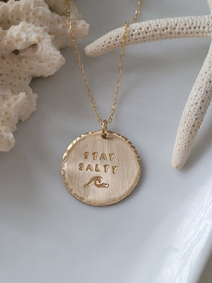 Stay Salty Beach Wave Large Disc Necklace - Sterling, Gold or Rose Gold