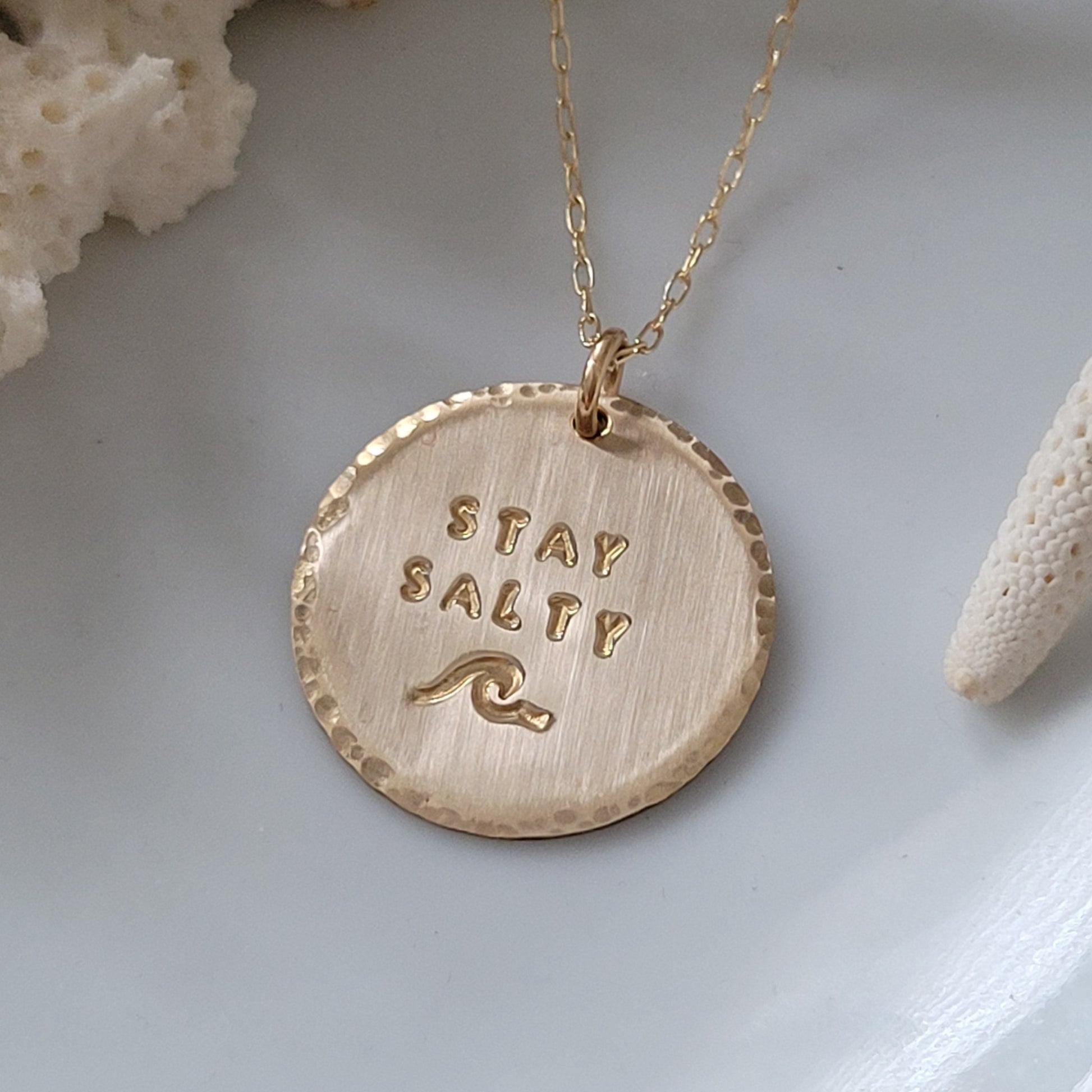 Stay Salty Beach Wave Large Disc Necklace - Sterling, Gold or Rose Gold