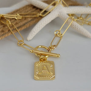 Gold Large Chain and Initial Pendant Necklace - 14kt Gold Filled - Any Initial