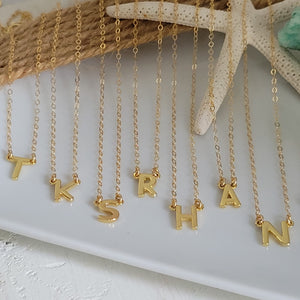 Tiny Gold Initial Necklace - 14kt Gold Filled - Any Initial