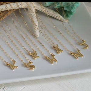 Tiny Gold Initial Necklace - 14kt Gold Filled - Any Initial