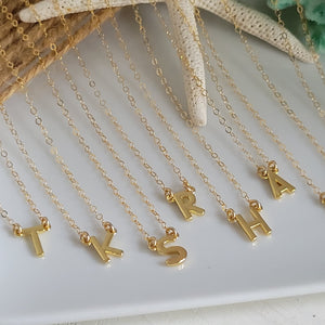 Tiny Gold Initial Necklace - 14kt Gold Filled - Any Initial