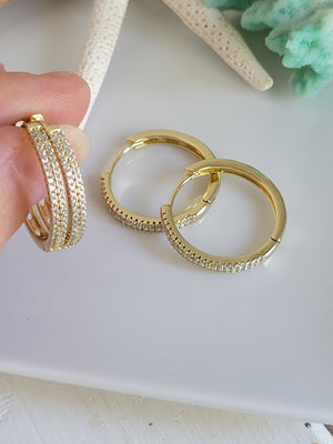 Cubic Zirconia Pave Gold Hoop Earrings