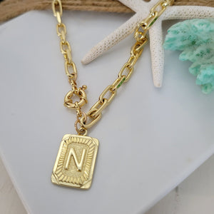 Gold Large Chain and Initial Pendant Necklace - 14kt Gold Filled - Any Initial