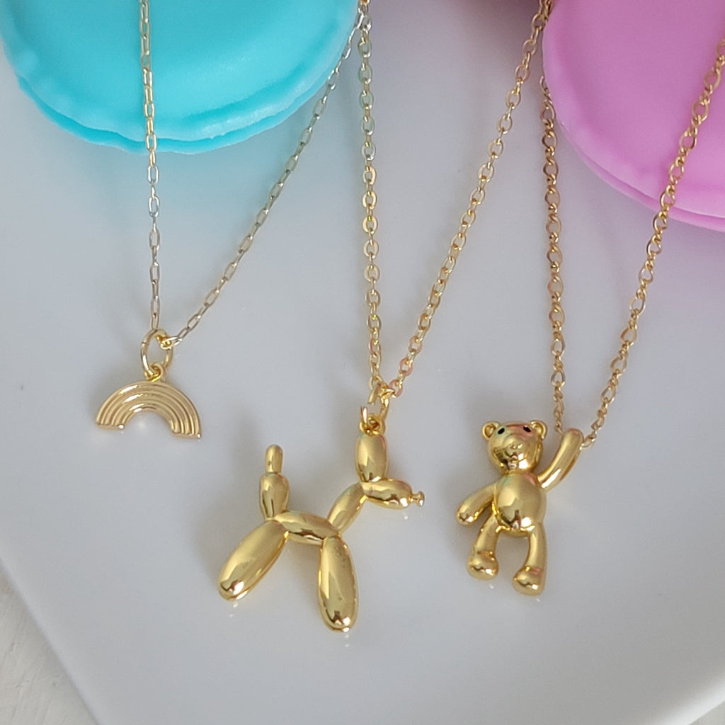 Children's Charm Necklace - Gold - Rainbow, Balloon Dog or Teddy Bear