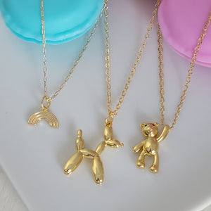 Children's Charm Necklace - Gold - Rainbow, Balloon Dog or Teddy Bear