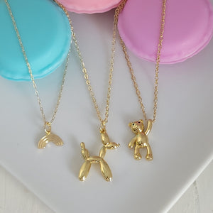 Children's Charm Necklace - Gold - Rainbow, Balloon Dog or Teddy Bear