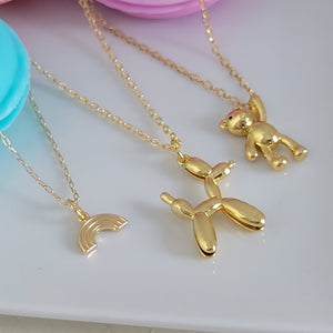 Children's Charm Necklace - Gold - Rainbow, Balloon Dog or Teddy Bear