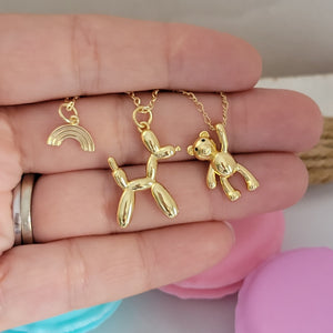 Children's Charm Necklace - Gold - Rainbow, Balloon Dog or Teddy Bear