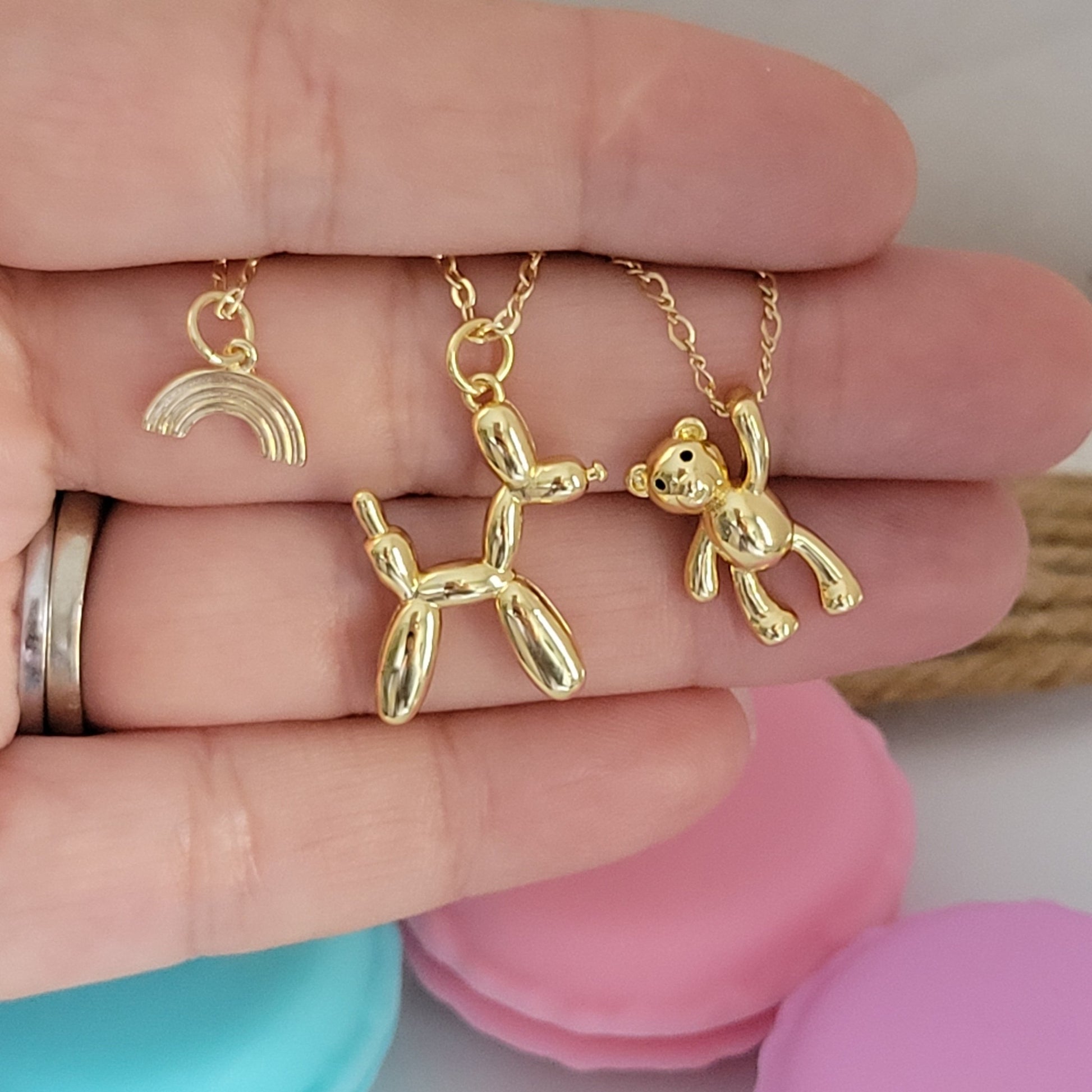 Children's Charm Necklace - Gold - Rainbow, Balloon Dog or Teddy Bear