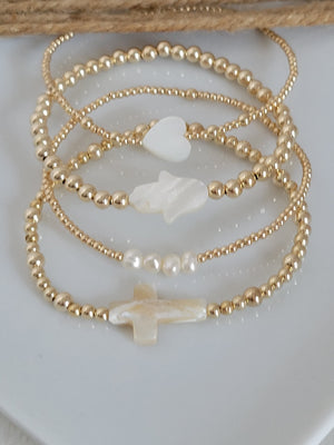 Gold Beaded and Pearl Charm Layering Bracelet - 2mm, 3mm, 4mm, 5mm