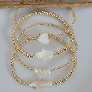 Gold Beaded and Pearl Charm Layering Bracelet - 2mm, 3mm, 4mm, 5mm