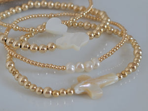 Gold Beaded and Pearl Charm Layering Bracelet - 2mm, 3mm, 4mm, 5mm