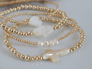 Gold Beaded and Pearl Charm Layering Bracelet - 2mm, 3mm, 4mm, 5mm