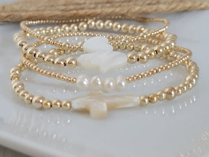 Gold Beaded and Pearl Charm Layering Bracelet - 2mm, 3mm, 4mm, 5mm