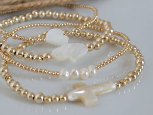 Gold Beaded and Pearl Charm Layering Bracelet - 2mm, 3mm, 4mm, 5mm