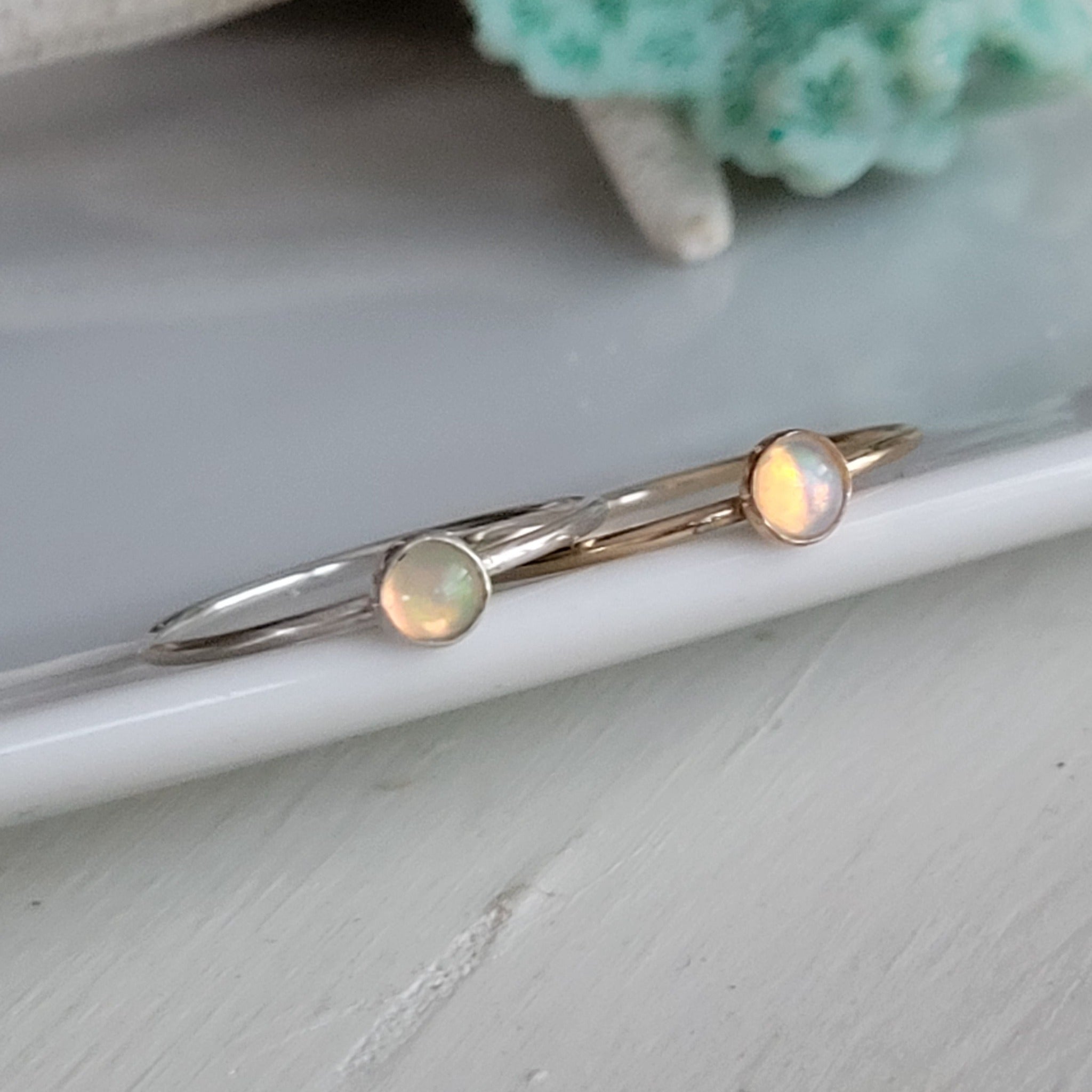 Mini Opal Stacking Ring - 4mm - Sterling or Gold