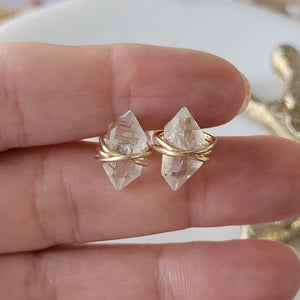 Herkimer Diamond Hand Wrapped Studs - Sterling - Gold - Rose Gold