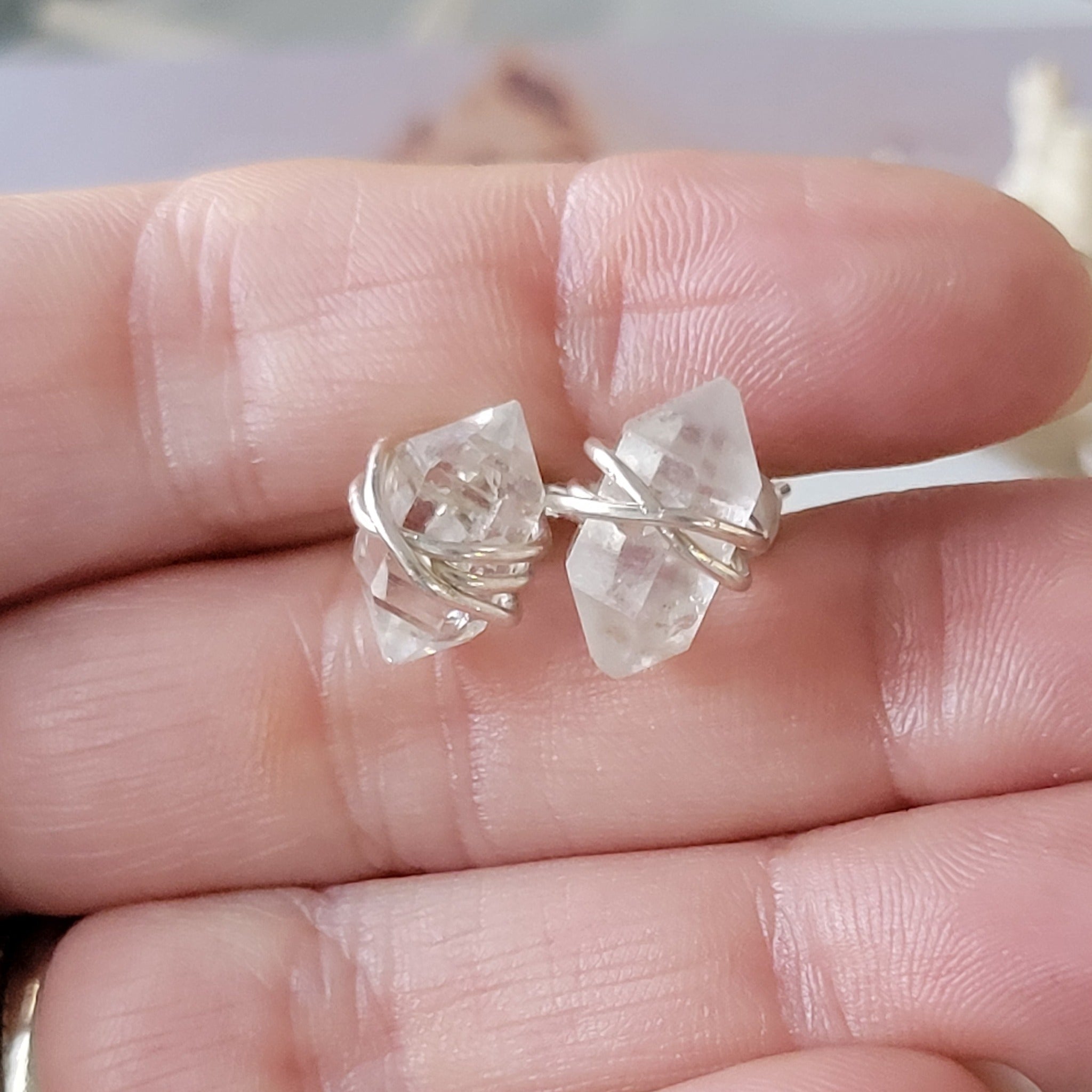 Herkimer Diamond Hand Wrapped Studs - Sterling - Gold - Rose Gold