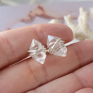 Herkimer Diamond Hand Wrapped Studs - Sterling - Gold - Rose Gold