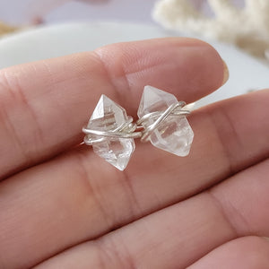 Herkimer Diamond Hand Wrapped Studs - Sterling - Gold - Rose Gold