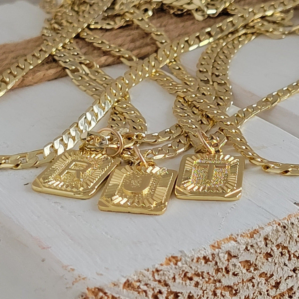 Children's Small Gold Cuban Chain Necklace With Initial Pendant