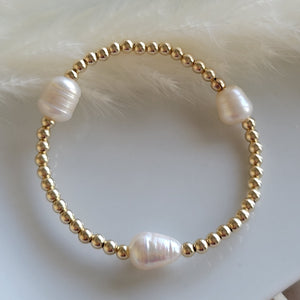 Beaded and Raw Pearl Layering Bracelet - Sterling or Gold - Black or White Pearls