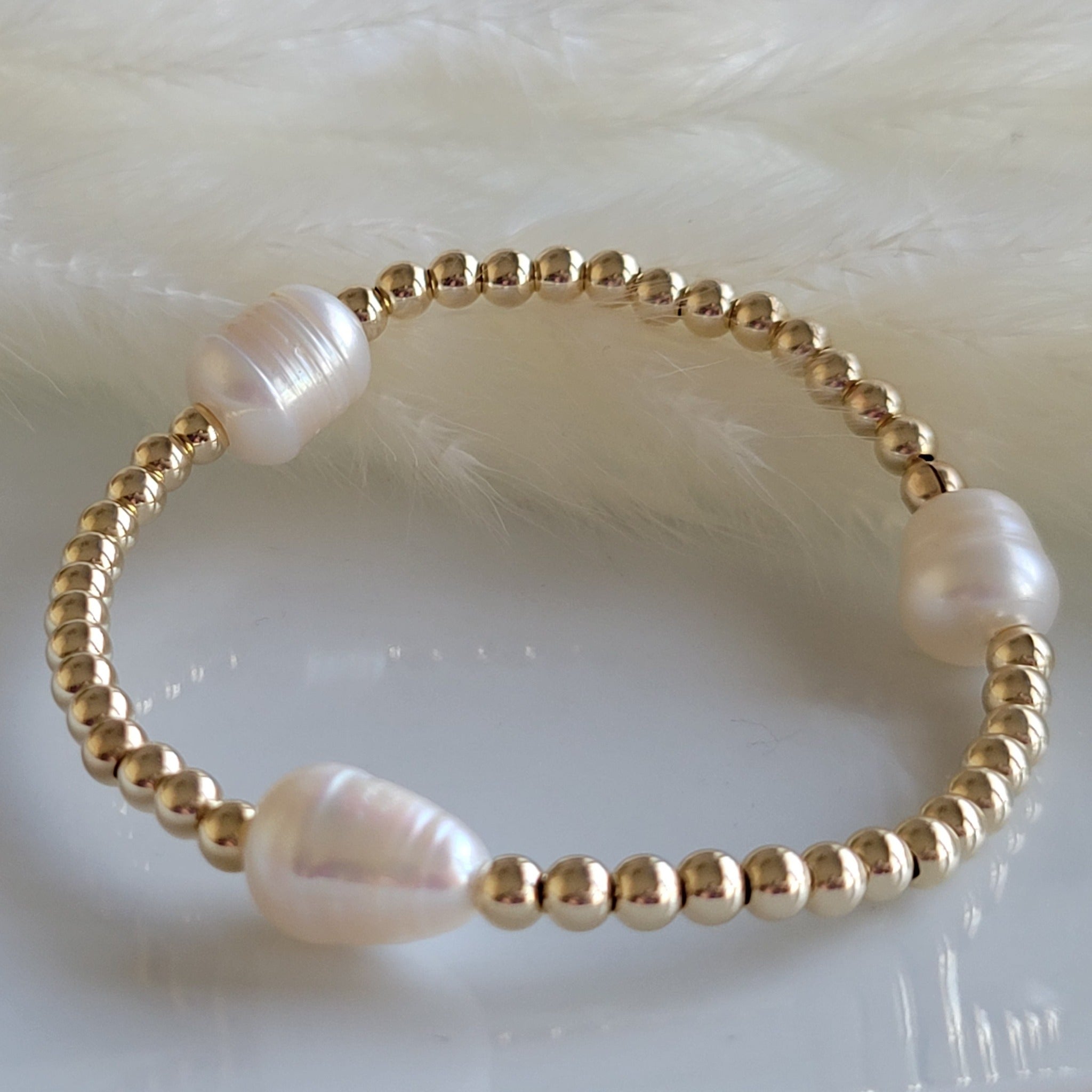 Beaded and Raw Pearl Layering Bracelet - Sterling or Gold - Black or White Pearls