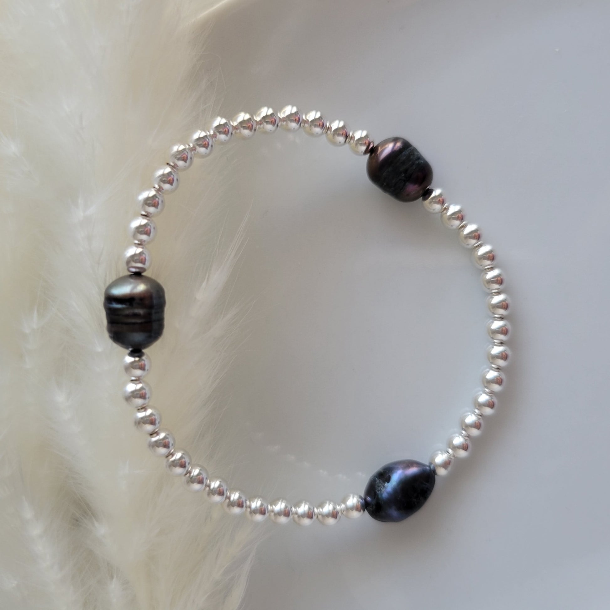 Beaded and Raw Pearl Layering Bracelet - Sterling or Gold - Black or White Pearls
