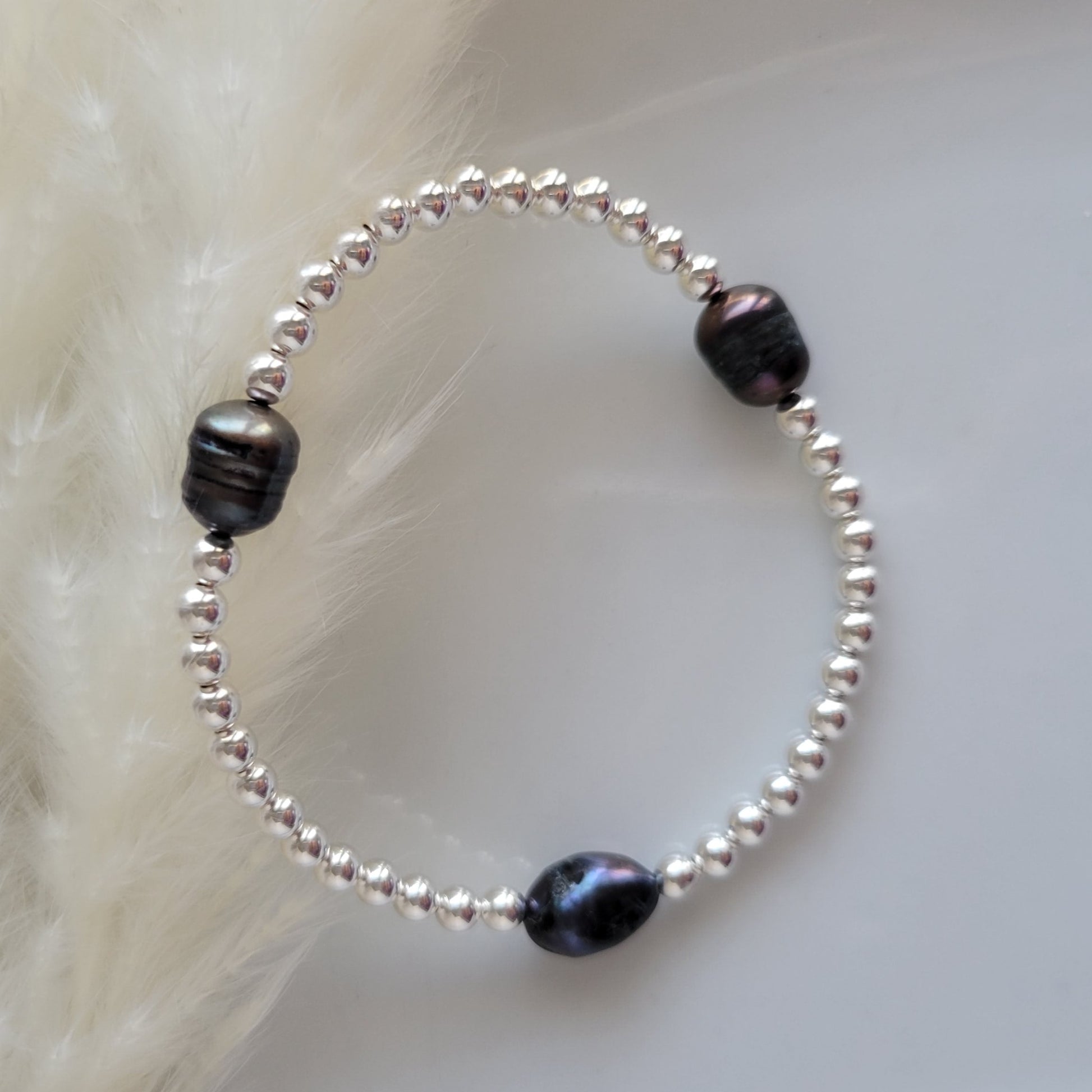 Beaded and Raw Pearl Layering Bracelet - Sterling or Gold - Black or White Pearls