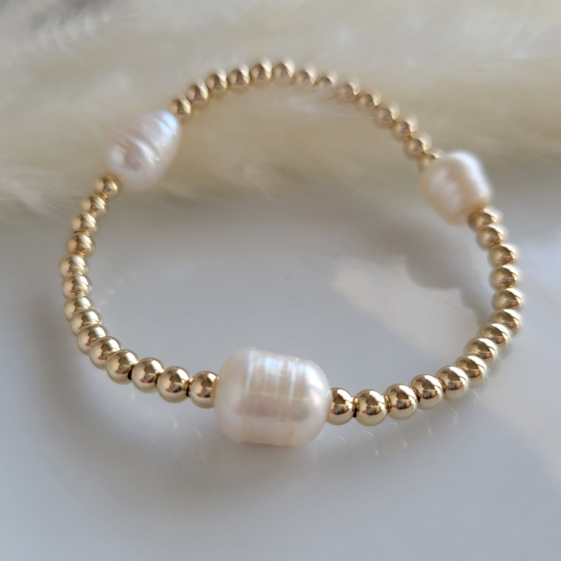 Beaded and Raw Pearl Layering Bracelet - Sterling or Gold - Black or White Pearls