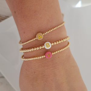 Gold Beaded Initial Layering Bracelet - 2.5mm or 3mm