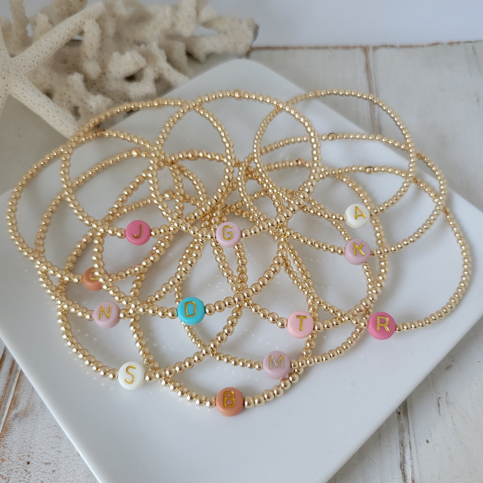 Gold Beaded Initial Layering Bracelet - 2.5mm or 3mm