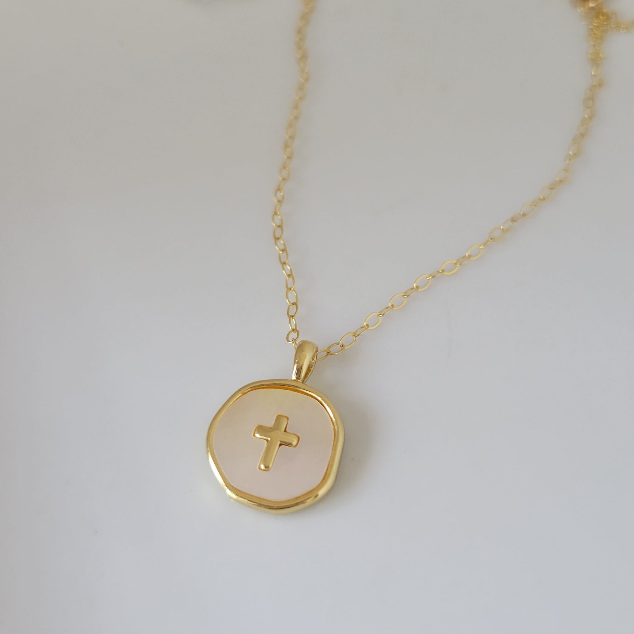 Pearl Cross Coin Necklace - Gold