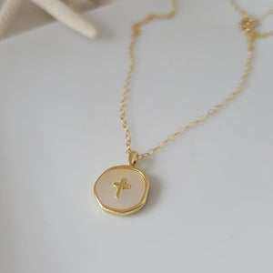 Pearl Cross Coin Necklace - Gold
