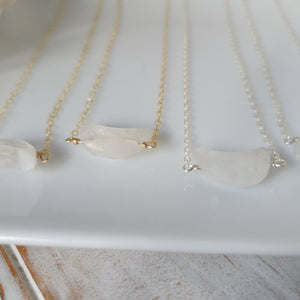 Crescent Shaped Natural Moonstone Necklace - Sterling, Gold, Rose Gold