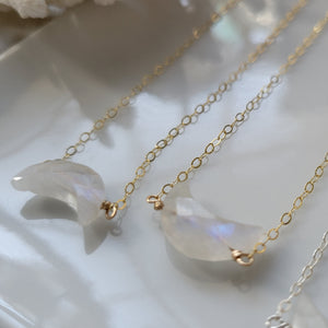 Crescent Shaped Natural Moonstone Necklace - Sterling, Gold, Rose Gold