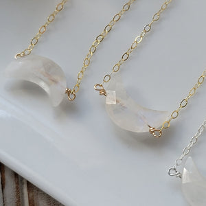 Crescent Shaped Natural Moonstone Necklace - Sterling, Gold, Rose Gold