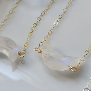 Crescent Shaped Natural Moonstone Necklace - Sterling, Gold, Rose Gold