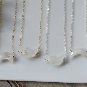 Crescent Shaped Natural Moonstone Necklace - Sterling, Gold, Rose Gold