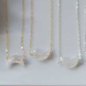 Crescent Shaped Natural Moonstone Necklace - Sterling, Gold, Rose Gold