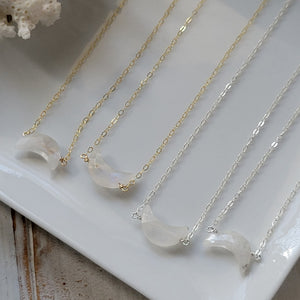 Crescent Shaped Natural Moonstone Necklace - Sterling, Gold, Rose Gold