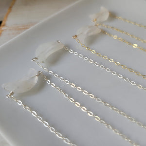 Crescent Shaped Natural Moonstone Necklace - Sterling, Gold, Rose Gold